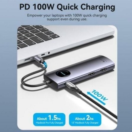 Docking USB-C Vention TQVHB 2xHDMI 3xUSB RJ45 SD/TF PD 100W Gris