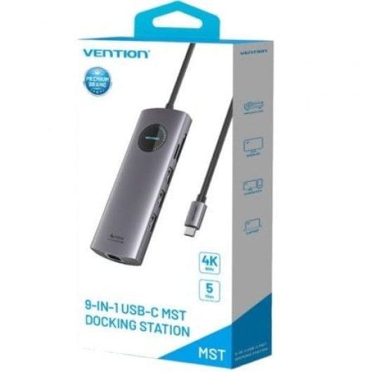 Docking USB-C Vention TQVHB 2xHDMI 3xUSB RJ45 SD/TF USB-C PD 100W Grau