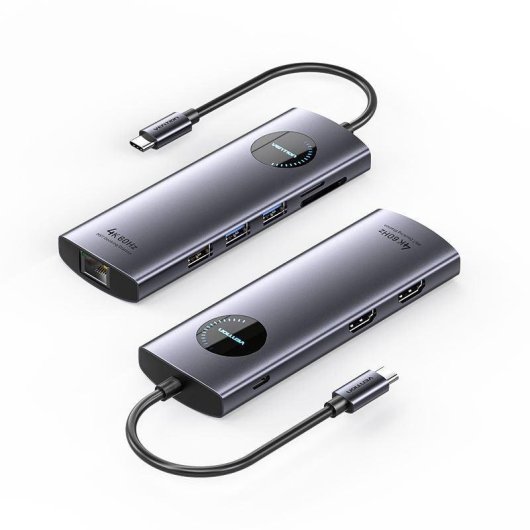 Docking USB-C Vention TQVHB 2xHDMI 3xUSB RJ45 SD/TF PD 100W Gris