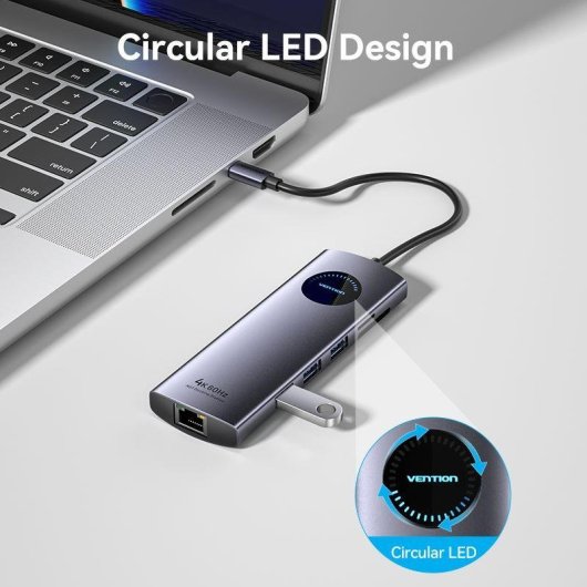 Docking USB-C Vention TQVHB 2xHDMI 3xUSB RJ45 SD/TF PD 100W Gris