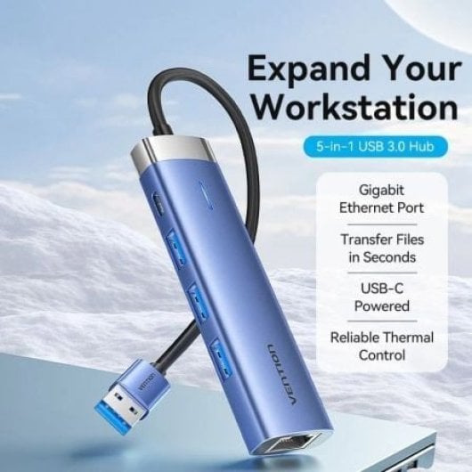 Hub USB Vention TGFSB 3xUSB 3.0/RJ45/USB-C PD Aleación Aluminio 5Gbps