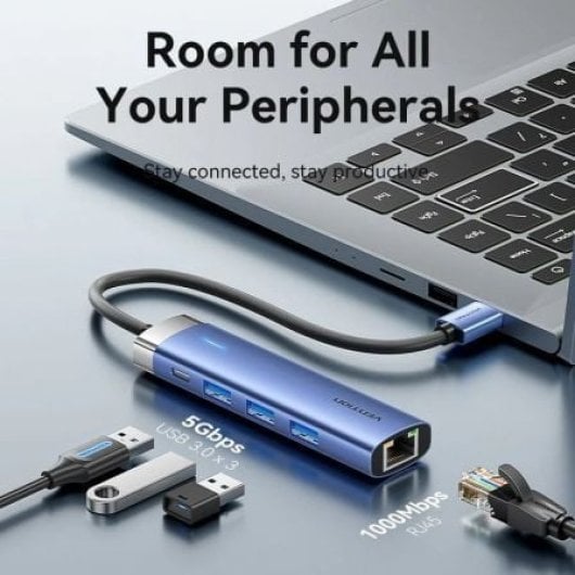 Hub USB Vention TGFSB 3xUSB 3.0/RJ45/USB-C PD Aleación Aluminio 5Gbps