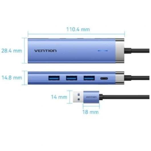 Hub USB Vention TGFSB 3xUSB 3.0/RJ45/USB-C PD Aleación Aluminio 5Gbps
