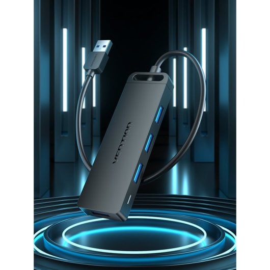 Vention CHHLBD USB-Hub, 4 USB 3.0-Anschlüsse, MicroUSB PD, 50 cm, Schwarz