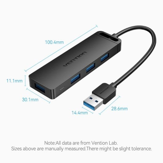 Vention CHHLBD USB-Hub, 4 USB 3.0-Anschlüsse, MicroUSB PD, 50 cm, Schwarz
