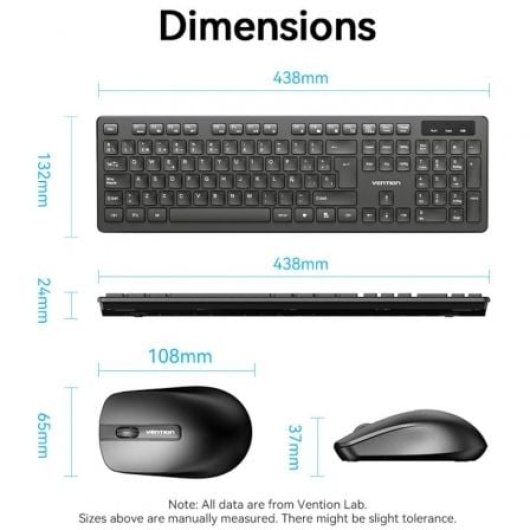Vention KTD Layout ES Kabellose Membran-Tastatur-Kombination mit 2,4-GHz-Maus, Schwarz