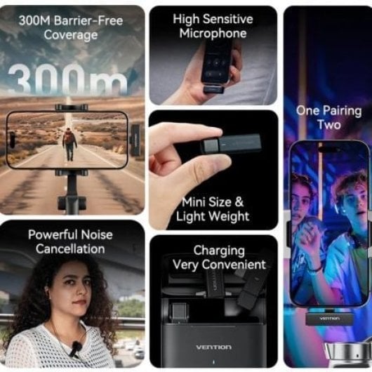 Micrófono Vention NCAB0 USB-C inalámbrico doble con cancelación de ruido y estuche carga