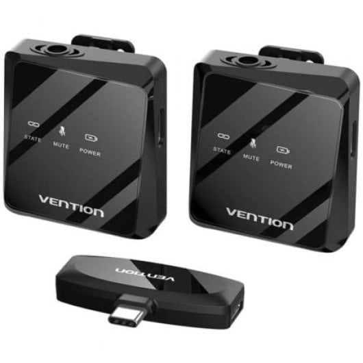 Micrófono Vention NCBB0 USB-C inalámbrico omnidireccional pack 2 clip cancelación de ruido