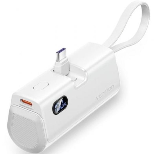 Powerbank Vention FHQW0 4800mAh Blanco 22.5W USB-C y Lightning Cables Integrados