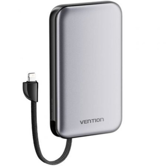 Powerbank Vention I12IA 10000mAh 20W Negra USB-C USB-A Lightning con cable incluido
