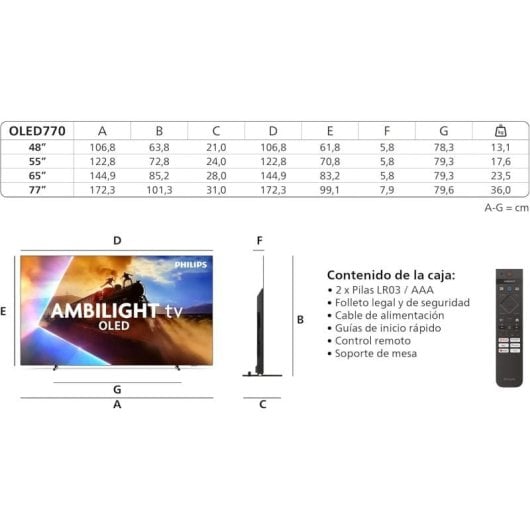 Philips OLED 48OLED770 Smart TV 4K Ambilight da 48 pollici con Dolby Atmos, Dolby Vision e Alexa