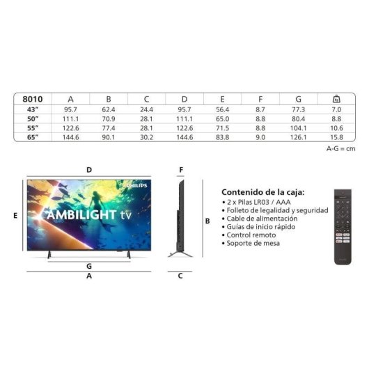 Téléviseur Philips LED 55PUS8010 55 pouces UltraHD 4K 60Hz HDR Smart TV Titan OS Ambilight Dolby Atmos 3 côtés