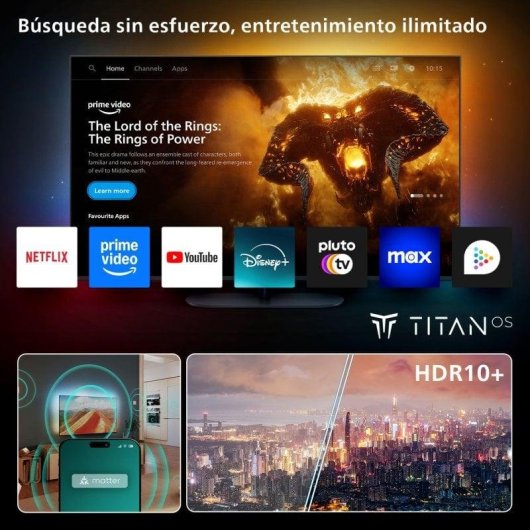 Téléviseur Philips LED 55PUS8010 55 pouces UltraHD 4K 60Hz HDR Smart TV Titan OS Ambilight Dolby Atmos 3 côtés