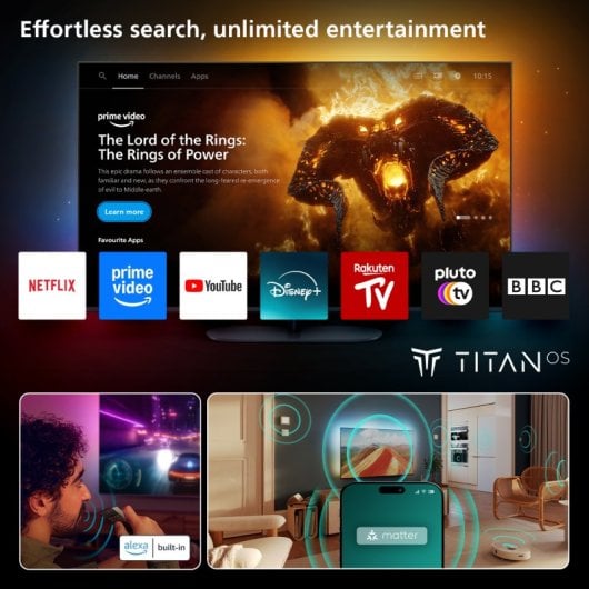 Téléviseur Philips Mini-LED Quantum Dot Ambilight 85" 85MLED910/12 4K Smart TV Dolby Vision HDMI 2.1 Alexa