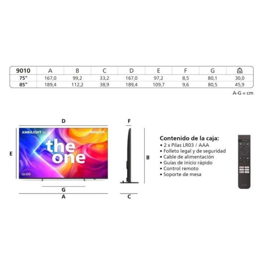 Philips The One Ambilight QLED 85" 85PUS9010 UltraHD 4K Dolby Vision Dolby Atmos Titan OS