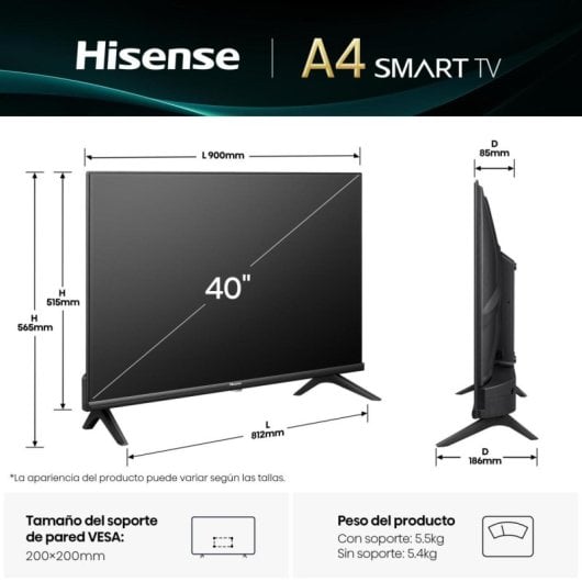 Hisense LED 40A4Q 40″ FullHD Smart TV Dolby DTS HD Alto Contraste Modo Jogo