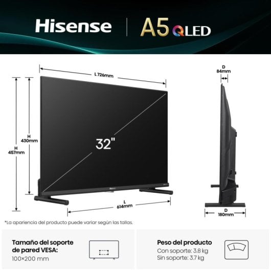 Televisor Hisense 32A5Q QLED 32? Full HD Smart TV HDR10 Dolby Atmos WiFi Negro