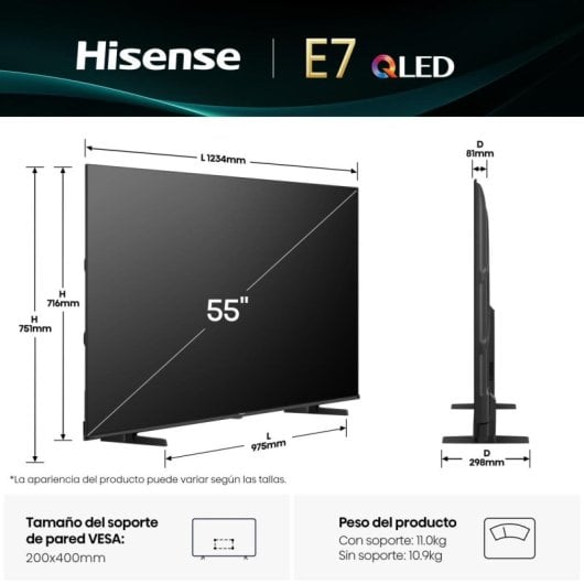 TV Hisense QLED 55E7Q 55? 4K Ultra HD Smart TV Dolby Vision Atmos AirPlay 2 Bluetooth