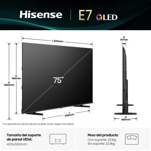 Hisense QLED 75E7Q 75″ 4K Dolby Vision, Dolby Atmos, HDMI 2.1, VRR, Alexa