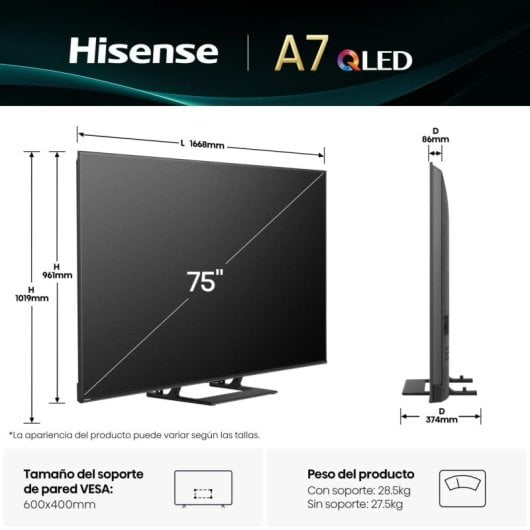 Hisense QLED 75A7Q 75″ 4K Dolby Vision Subwoofer HDMI 2.1 Bluetooth intelligent