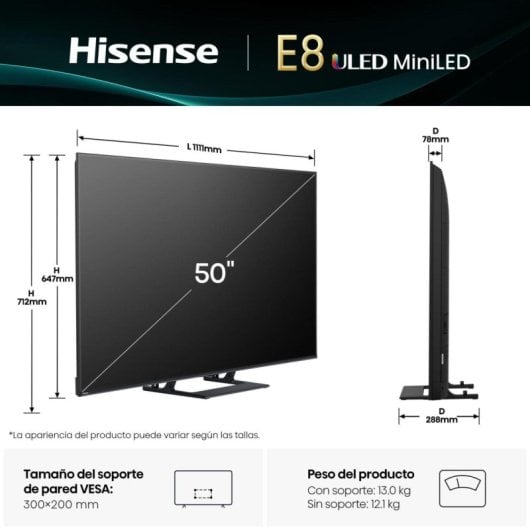 Hisense Mini-LED 50E8Q 50? 4K Full Array Local Dimming QLED Dolby Vision IQ Atmos 144Hz