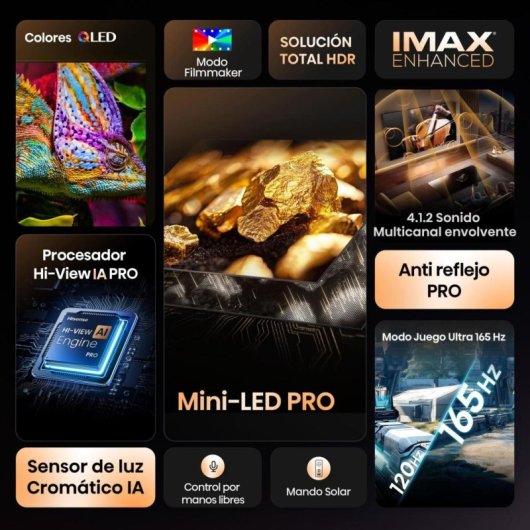 TV Hisense Mini-LED 65U8Q 65? 4K Dolby Vision IQ Dolby Atmos 165Hz Gaming Anti-Reflejo PRO