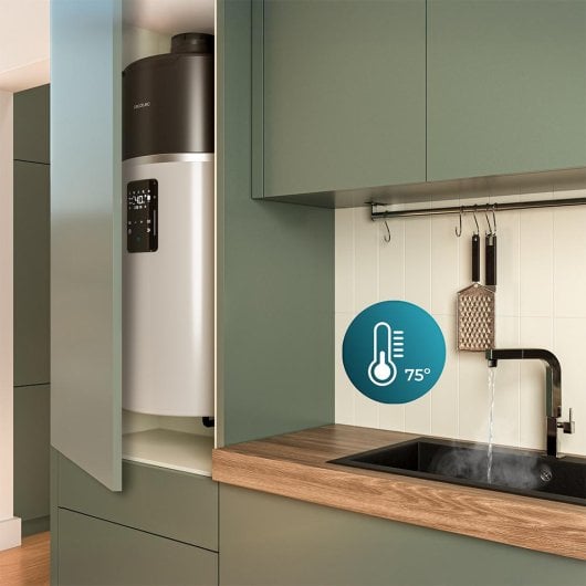 Termoacumulador AeroThermal Cecotec 80L WiFi Ecrã tátil Classe A+ Instalação Parede Eficiência Avançada