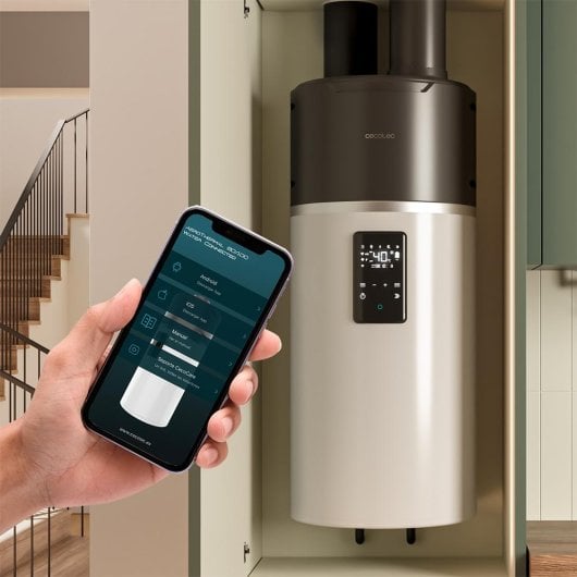 Termoacumulador AeroThermal Cecotec 80L WiFi Ecrã tátil Classe A+ Instalação Parede Eficiência Avançada