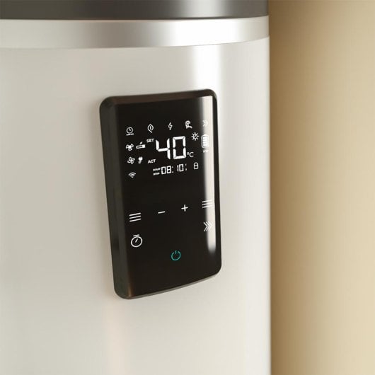 Termo aerotermia Cecotec 100L Wifi Clase A+ instalación vertical pantalla táctil