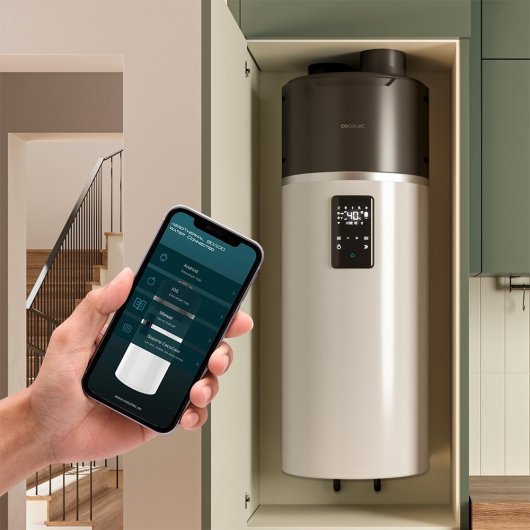 Termo aerotermia Cecotec 100L Wifi Clase A+ instalación vertical pantalla táctil