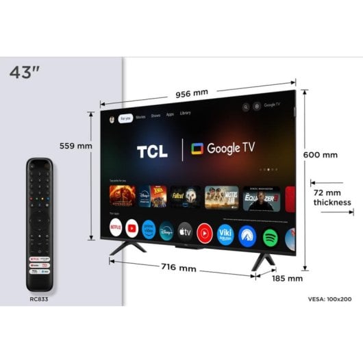 TV TCL QLED 43P7K 43" 4K UltraHD 60Hz Smart TV Google TV Dolby Vision HDR10+ Dolby Atmos