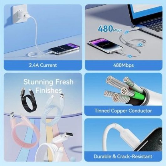 Cable USB 2.0 Lightning Vention LAMPH 2m 480Mbps 2.4A Rosa Alta Resistencia