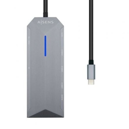 Dock USB-C AISENS ASUC-9P001-GR HDMI 4K/3xUSB 3.0/RJ45 Audio Lector SD Gris