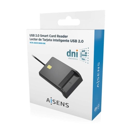 Lector DNI AISENS ASCR-SN06-BK USB 2.0 1m Negro Plug & Play Multiplataforma