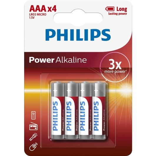 Philips AAA-Alkalibatterie LR03P4B/10, 1,5 V, 4er-Pack, cadmium-, quecksilber- und bleifrei