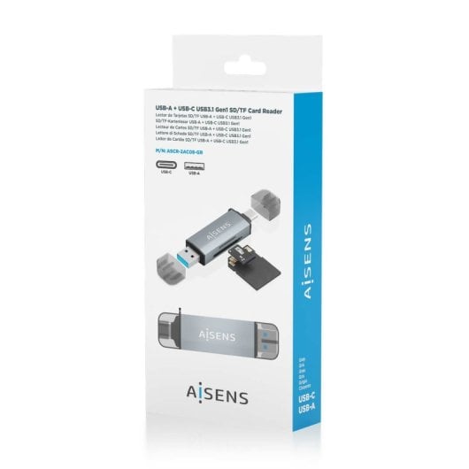 Lector de Tarjetas AISENS ASCR-2AC08-GR USB 3.2 Gen 1 USB-A USB-C SD microSD MMC Gris