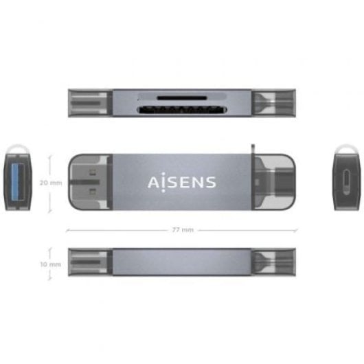 Lector de Tarjetas AISENS ASCR-2AC08-GR USB 3.2 Gen 1 USB-A USB-C SD microSD MMC Gris