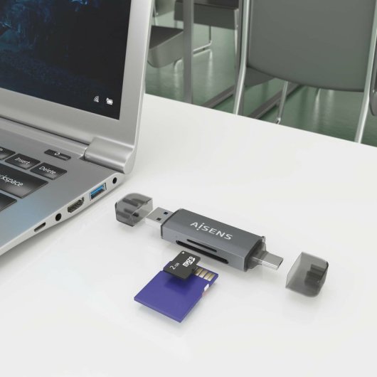 Lector de Tarjetas AISENS ASCR-2AC08-GR USB 3.2 Gen 1 USB-A USB-C SD microSD MMC Gris