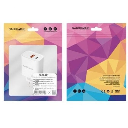Cargador de pared Nanocable 10.10.2011 30W USB-C PD/USB-A QC compacto blanco