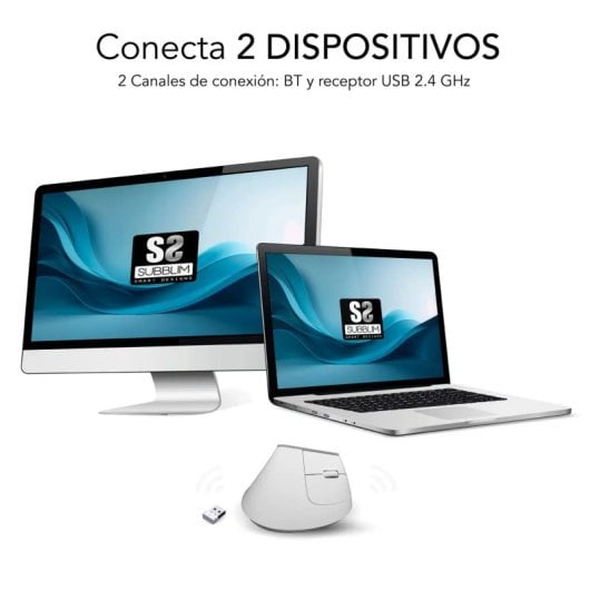 Ratón SUBBLIM inalámbrico 4000 DPI vertical ergonómico Bluetooth dual