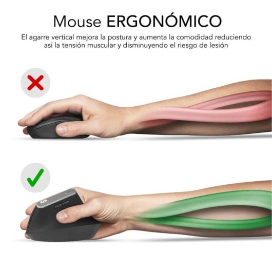 Ratón SUBBLIM inalámbrico 4000 DPI vertical ergonómico Bluetooth dual