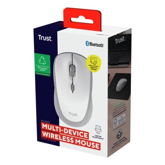 Trust Kabellose Maus, 1600 DPI, Multi-Device, recycelter Kunststoff, Weiß