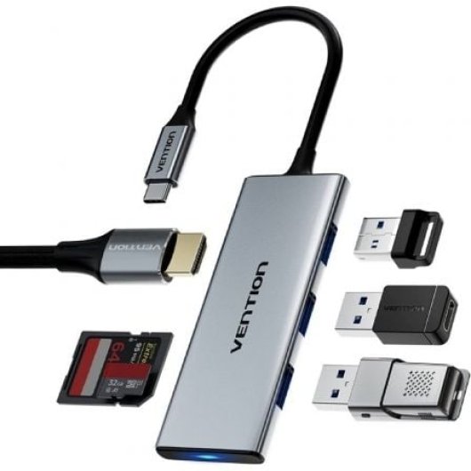 Docking Vention TOPHB USB-C HDMI 4K 3xUSB 3.0 Lector SD/MicroSD Gris