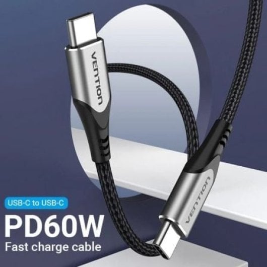 Cable USB-C Vention TADHF 1m 60W 480Mbps Nylon Gris C-Macho a C-Macho