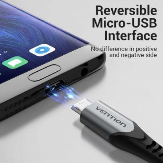 Vention COCHH Cable USB MicroUSB Reversible 3A 480Mbps 2m Gris Nailon