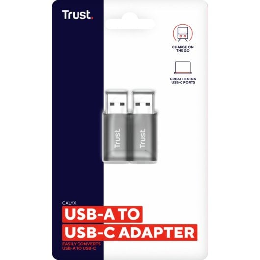 Adaptador USB Trust Calyx USB 3.2 Gen2 Tipo-C Hembra a USB-A Macho Gris 7g