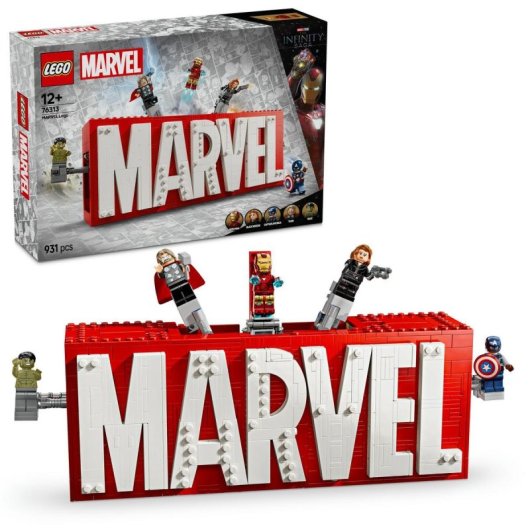 Lego Marvel Logotipo: Maqueta Decorativa Con Figuras Capitán América, Hulk Y Thor 76313