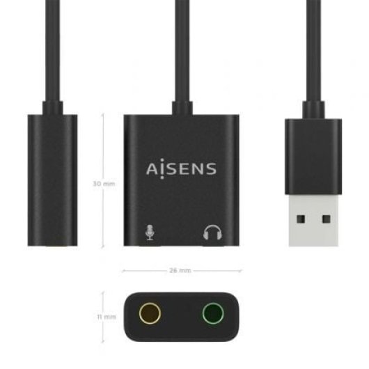 Tarjeta de Sonido AISENS A106-0769 USB-A Conversor a 2xJack 3.5mm 24bit 100dB Negra