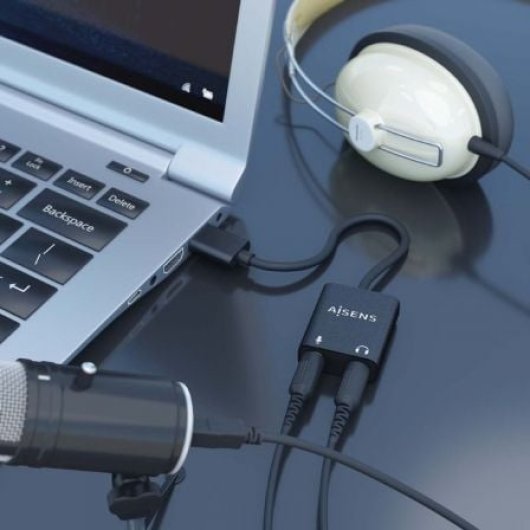Tarjeta de Sonido AISENS A106-0769 USB-A Conversor a 2xJack 3.5mm 24bit 100dB Negra