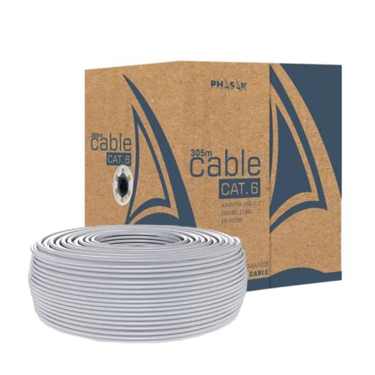 Cable de red Phasak PHR 6302 UTP Cat6 Sólido CCA AWG23 305m Gris